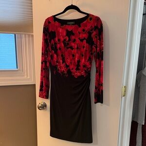 Ralph Lauren Black and Red Floral Long Sleeve Dress